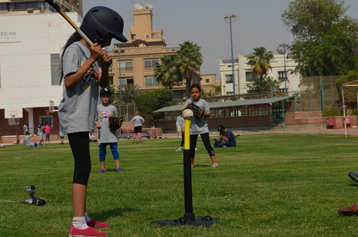 Egyptian girl during a batting practice in Cairo as part of the 2-week Cairo Youth Baseball Training 