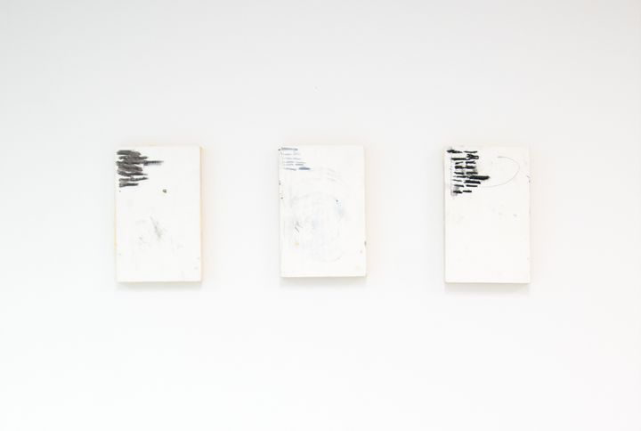 Installation view: “Untitled” (triptych) by Manuel Angeja, part of but what about me?- curated by Alex Maldonado Projects