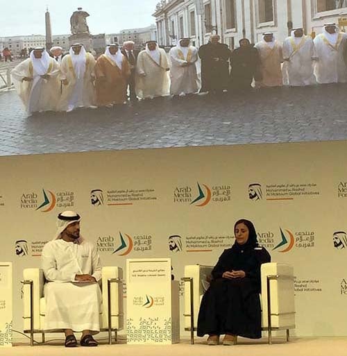 <p><em>Minister of State for Tolerance Sheikha Lubna Al Qassimi (right) on UAE's setting a good example (Abu-Fadil)</em></p>