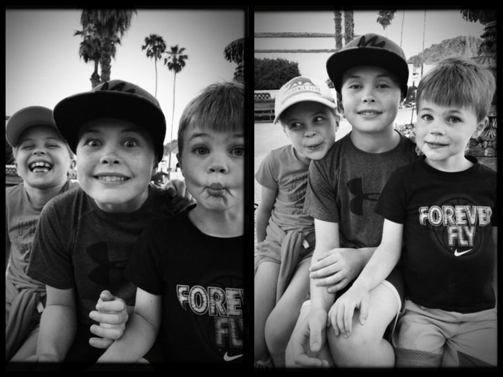<p>All three of my kids, mugging for the camera.</p>