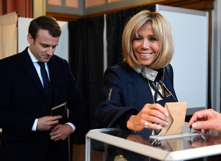 Trogneux casts her ballot at a polling station in Le Touquet, France, on May 7, 2017.