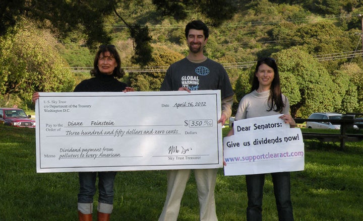 <p>Climate dividend advocates in Point Richmond, California, March 2010. (The author at center)</p>
