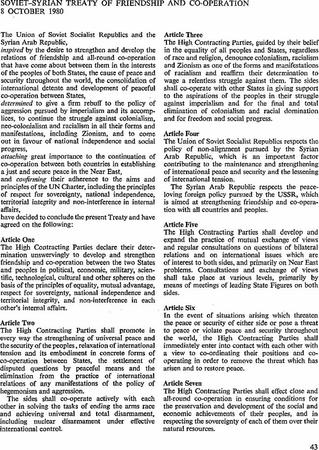 The full text of the Soviet-Syrian Treaty of Friendship and Co-Operation