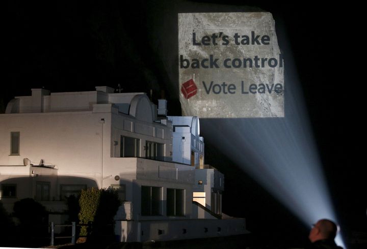 Vote Leave projected its campaign logo onto Dover's white cliffs during the referendum campaign last year
