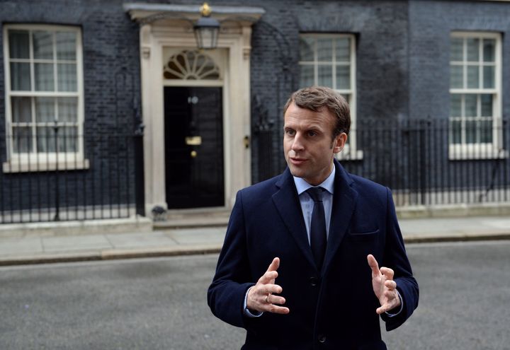 Macron outside Downing Street in February