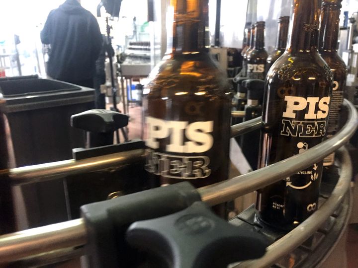 The Pisner Beer is being labeled at Norrebro Bryghus