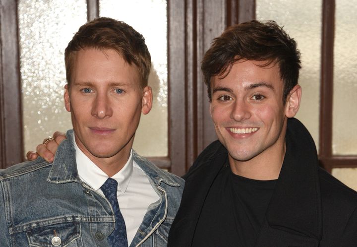 Dustin Lance Black (left) and Tom Daley wed Saturday at Bovey Castle on Dartmoor in Devon, England. 