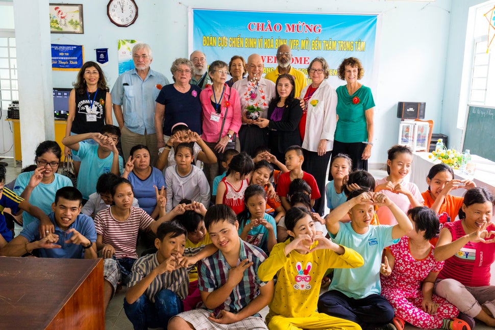 The Veterans for Peace group at a facility for children affected by Agent Orange. The children put on a short show for t