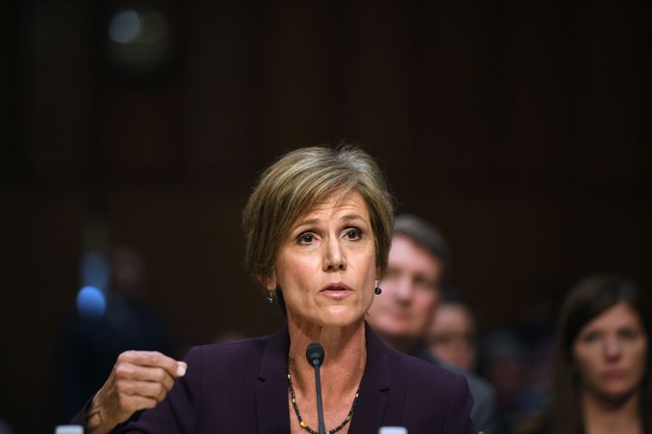Former acting Attorney General Sally Yates testifies on Monday before the U.S. Senate Judiciary Committee on Capitol Hill in Washington.