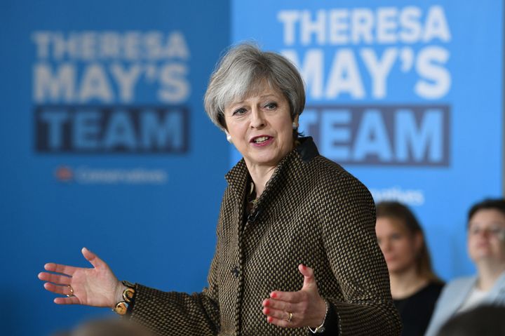 Prime Minister Theresa May at the Dhamecha Lohana Centre in Harrow, north west London.