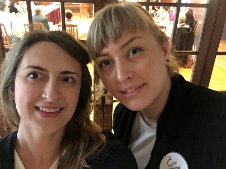 <p>Hillary Savoie (Class of 2000) and Martha Deeds (Class of 1999) outside the May 6th, 2017 Emma Willard Board of Trustees meeting during the Alumnae Advisory Task Force Presentation</p>