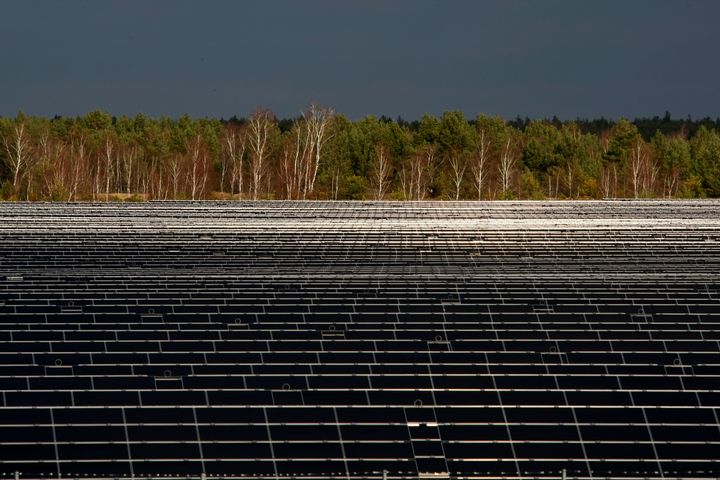 A general view shows the Lieberose solar farm, one of the world's largest solar power plants. 