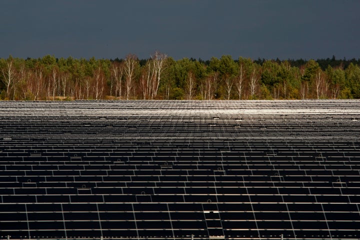 A general view shows the Lieberose solar farm, one of the world's largest solar power plants.