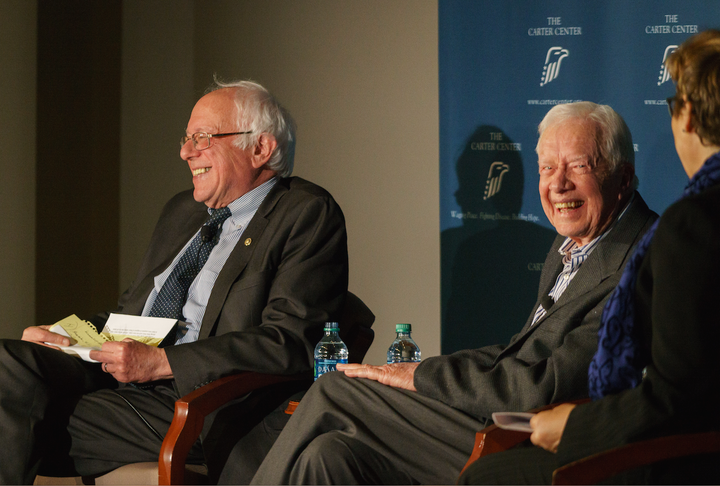 <p>Senator <a href="https://www.huffpost.com/news/topic/bernie-sanders">Bernie Sanders</a> of Vermont and former U.S. President Jimmy Carter spoke at the Carter Center’s Human Rights Defenders Forum in Atlanta on May 8, 2017.</p>
