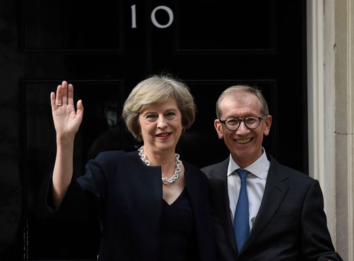 Theresa May with her husband Philip outside 10 Downing Street after she became Prime Minister.
