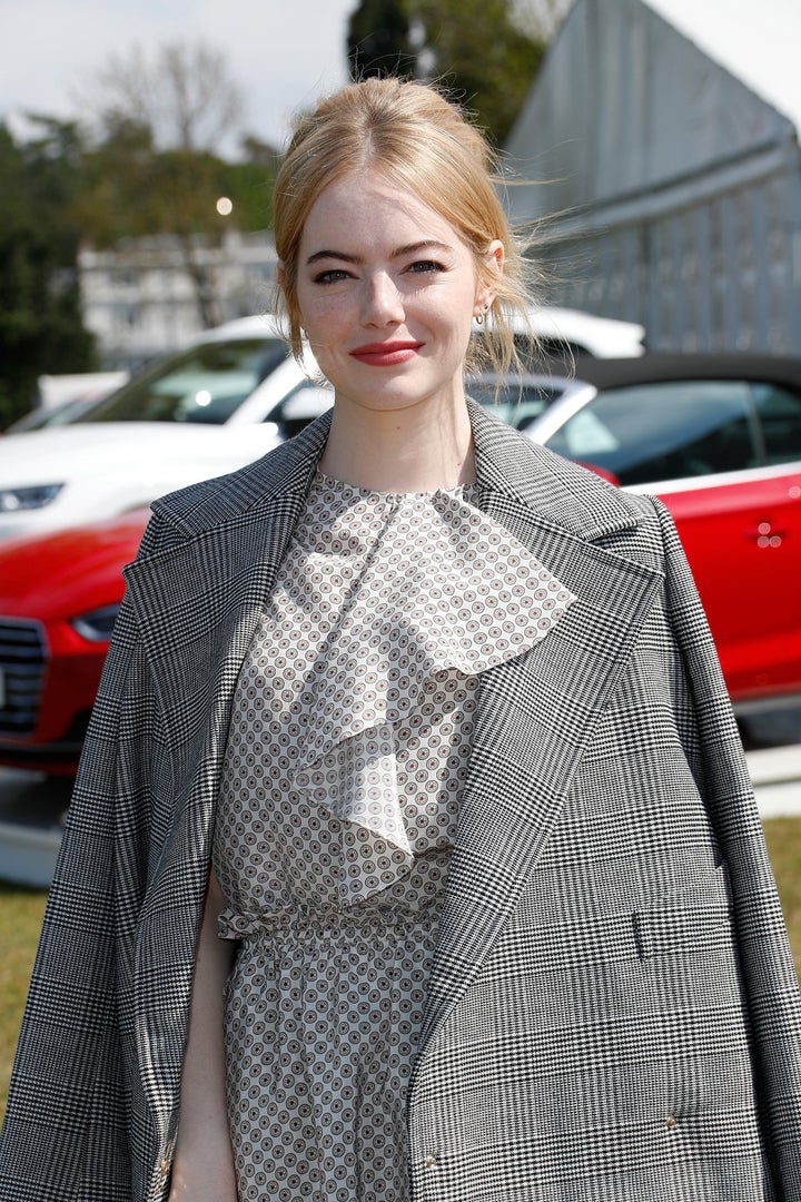 Emma Stone attends the Audi Polo Challenge at Coworth Park on May 7 in Ascot, United Kingdom.