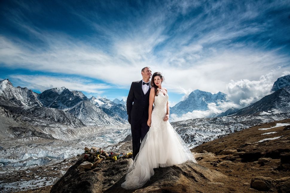 James Sissom and Ashley Schmieder on their wedding day at Everest Base Camp.