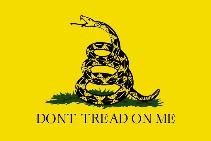 The Gadsden flag with the phrase “Don’t Tread on Me” combined with snake ready to strike is a warning. It dates back to 1775 and warns not to step on or take advantage of Americans or they will strike. 