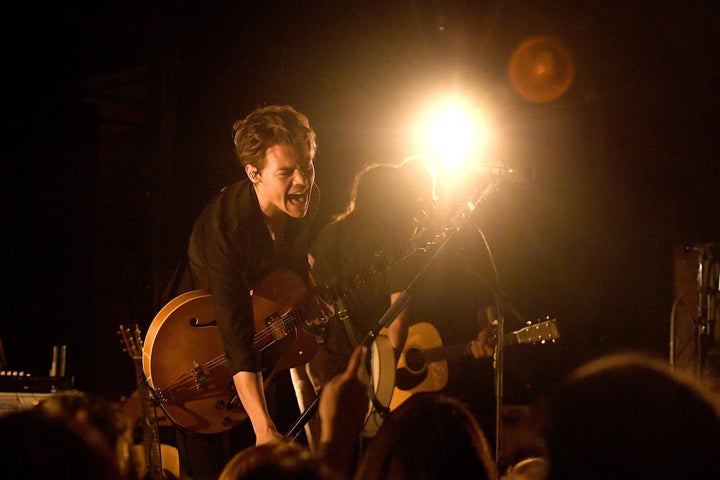 Harry Styles performs onstage at an iHeartRadio release party Monday in New York.