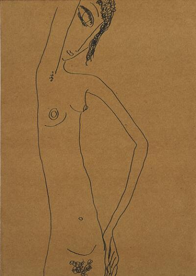 Edward Hagedorn (American, 1902-1982), Nude, c. 1926-1927, Ink on brown wove paper mounted on wove paper, 10-7/8 x 7-3/4 in.