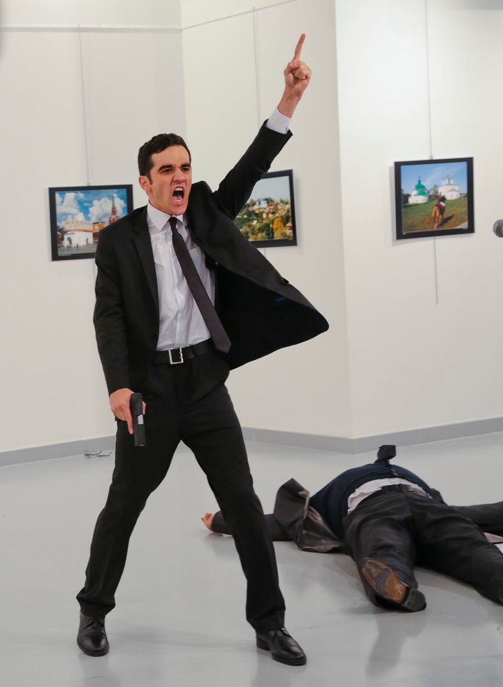 <p>Gunman after shooting the Russian ambassador in Turkey back in December 2016.</p>