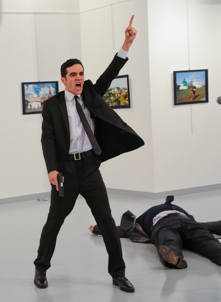 Gunman after shooting the Russian ambassador in Turkey back in December 2016.