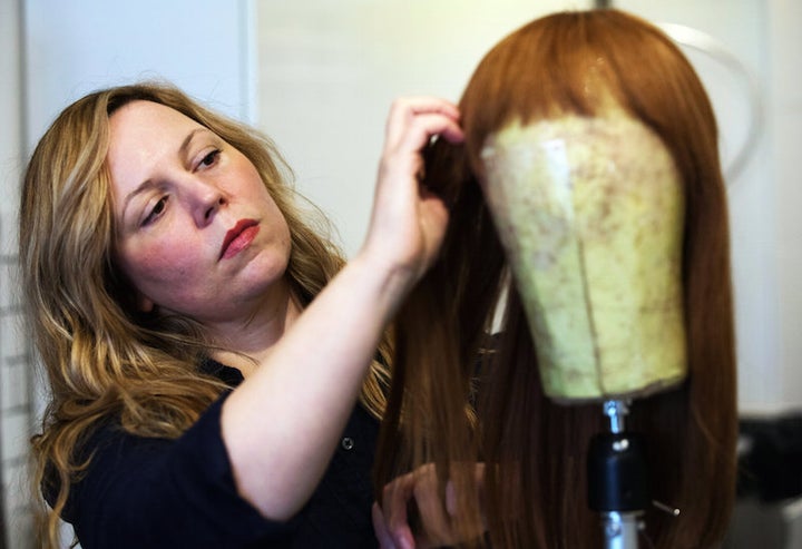 Merria Dearman in Har, her N.Y.C. wig making studio. 