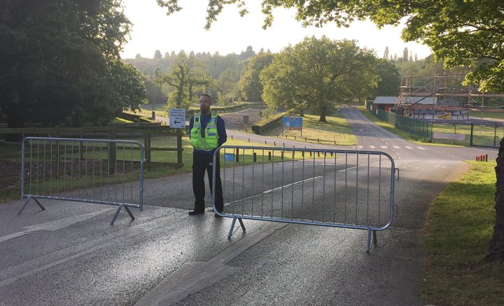 A police officer outside the Drayton Manor theme park following the incident