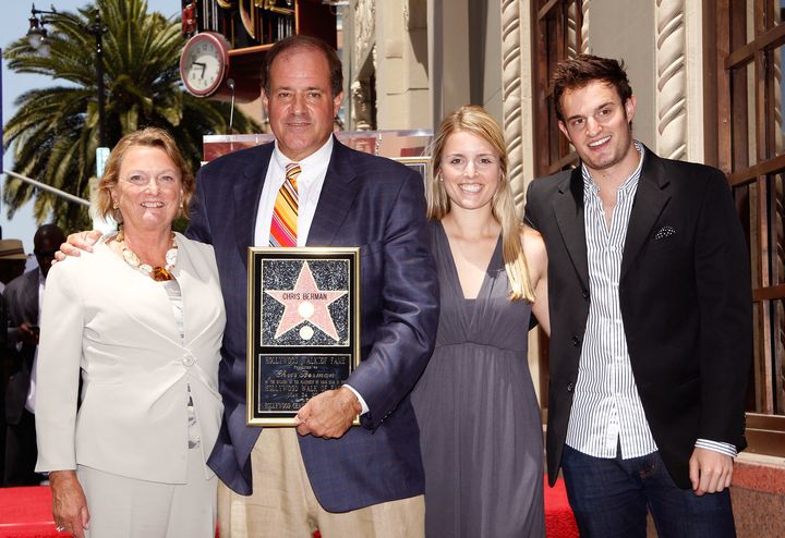 Kathy Berman, left, poses with Chris Berman and their two kids at the Hollywood Walk of Fame ceremony honoring the ESPN broadcaster in 2010.