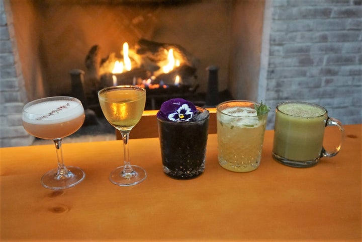 <p>Cocktails galore.</p><p>L to R: We’ll Always Have Paris, Old Fashioned, Reanimator, Golden Lime, Matcha Latte. </p>