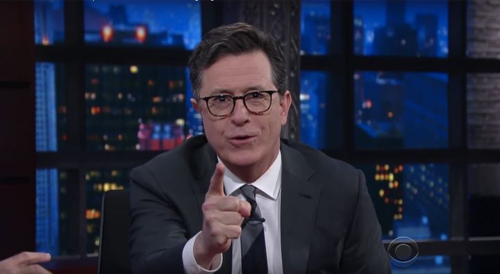 "Shame on you," said Colbert to the camera.
