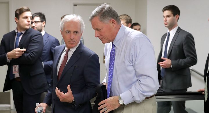 In this photo from January, Senate Foreign Relations Committee Chairman Bob Corker (R-Tenn.) talks with Senate Select Committee on Intelligence Chairman Richard Burr (R-N.C.) before a closed-door classified briefing from the heads of the U.S. intelligence agencies at the U.S. Capitol.