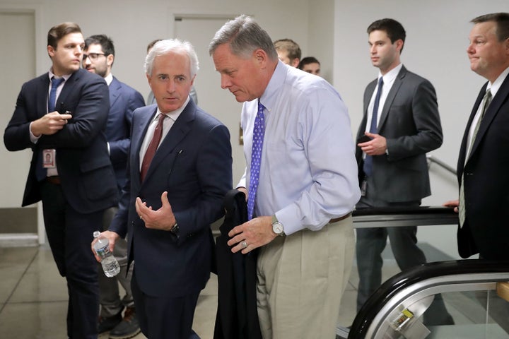 In this photo from January, Senate Foreign Relations Committee Chairman Bob Corker (R-Tenn.) talks with Senate Select Committee on Intelligence Chairman Richard Burr (R-N.C.) before a closed-door classified briefing from the heads of the U.S. intelligence agencies at the U.S. Capitol.