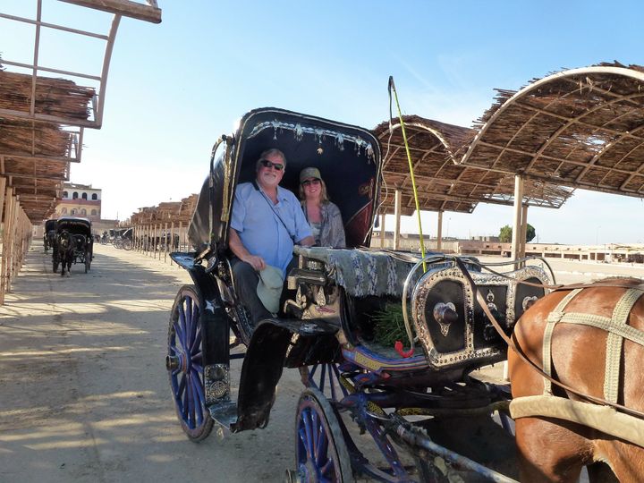 Tom Patterson and Steffanie Strathdee explore Luxor, Egypt, in November 2015. This photo was taken earlier on the day that Patterson fell ill.