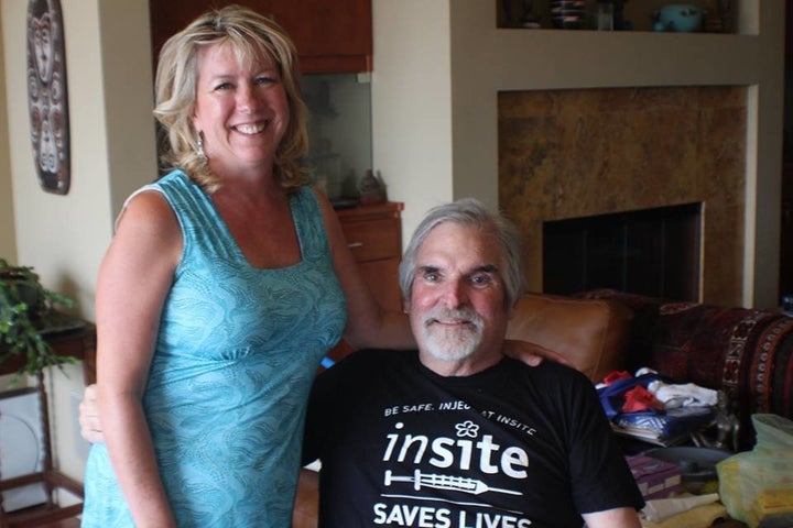 Steffanie Strathdee and Tom Patterson smile for a photo a few weeks after he was discharged from the hospital.