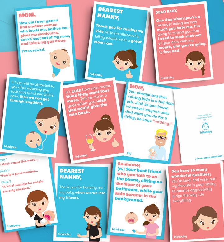 Erin and Sara Foster teamed up with FridaBaby to create some “unfiltered” Mother’s Day cards.