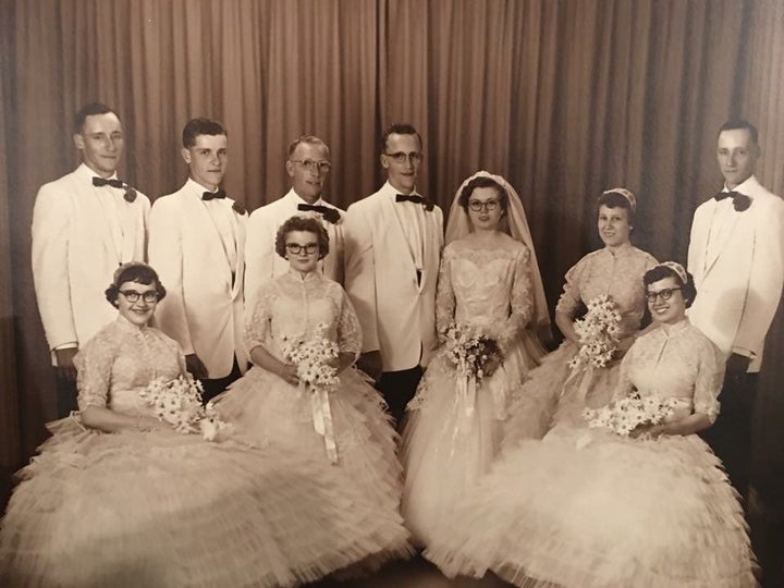 The couple and their bridal party at the 1957 wedding. 