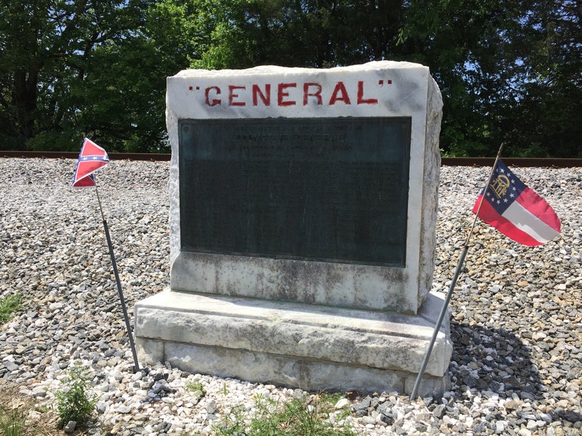 Monument on a lonely stretch of track where the great chase ended and The General was recaptured.