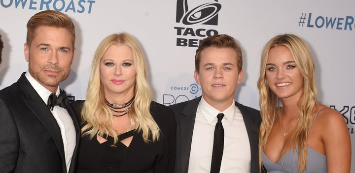 From left: Rob Lowe, wife/makeup artist Sheryl Berkoff, John Owen Lowe and Samantha Schwab at The Comedy Central Roast of Rob Lowe at Sony Studios on August 27, 2016. Schwab has been working as a volunteer in the White House Office of Legislative Affairs this spring.