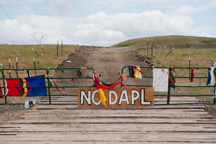 Signs left by those who protested construction of the Dakota Access pipeline near the Standing Rock Sioux reservation in North Dakota. The protest site was cleared after President Donald Trump removed a block on construction in January.