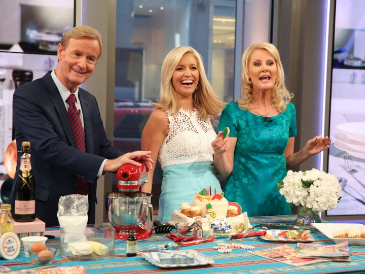 Chef Sandra Lee, right, hosts a cooking segment on "Fox & Friends" with hosts Steve Doocy and Ainsley Earhardt in this 2016 show. When House Speaker Paul Ryan swung by Wednesday, Lee brought out the ice.