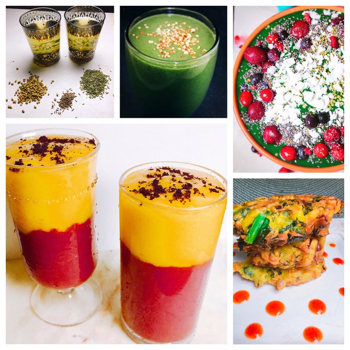 Some Healthy Ramadan Foods: CCF Tea, Smoothies, Smoothie Bowls, and Kale Chickpea Flour Pakoras