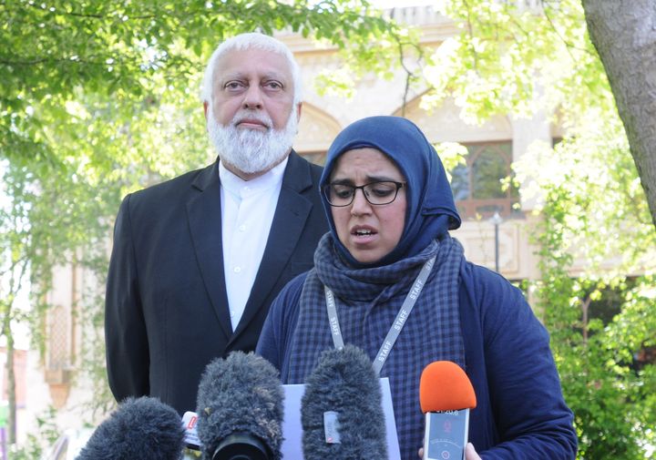 Erfana Bora, headteacher at Jameah Girls Academy in Leicester, reads a statement following the death of Evha Jannath