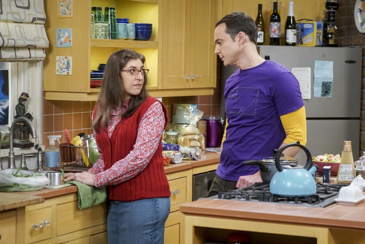 Mayim Bialik and Jim Parsons in "The Big Bang Theory."