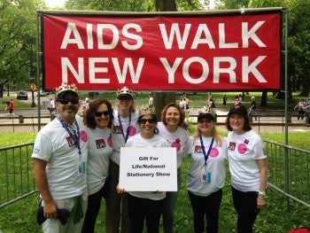 Gift For Life/National Stationery Show AIDS Walk NY 2015 team (L-R): Matt Katzenson of Fine Lines and team co-leader; Jill Mara Fischer of Jill Mara Designs, Su Hilty, team leader and gift and home industry ambassador; Michelle Aguda of VIIIR, Francesca Banci of Ameriprise Financial Services, Marci Bracken of GIFT SHOP Magazine; and Caroline Kennedy, Emeritus editor of Gifts and Decorative Accessories.