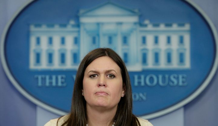 White House spokeswoman Sarah Huckabee Sanders holds a press briefing at the White House on Wednesday. 