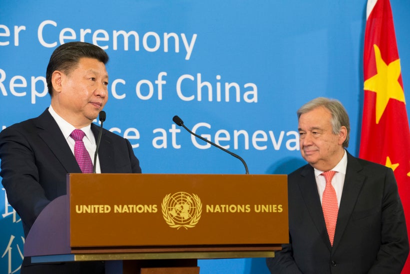 Chinese President Xi Jinping and United Nations Secretary-General António Guterres in Geneva on 18 January 2017. China’s One