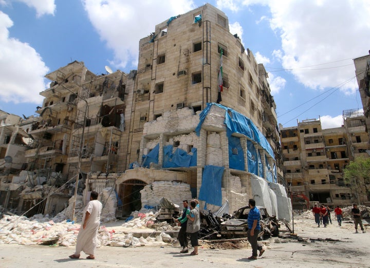 The MSF-backed al-Quds hospital after it was hit by airstrikes on April 28 2016.