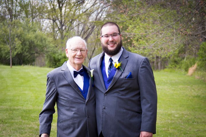 Schafer poses with his grandfather -- and best man! -- on the wedding day.