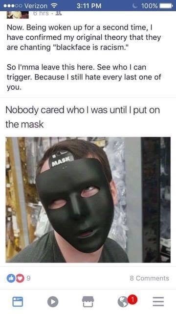 A UNH student shares a blackface image after being woken up by protesters on campus.